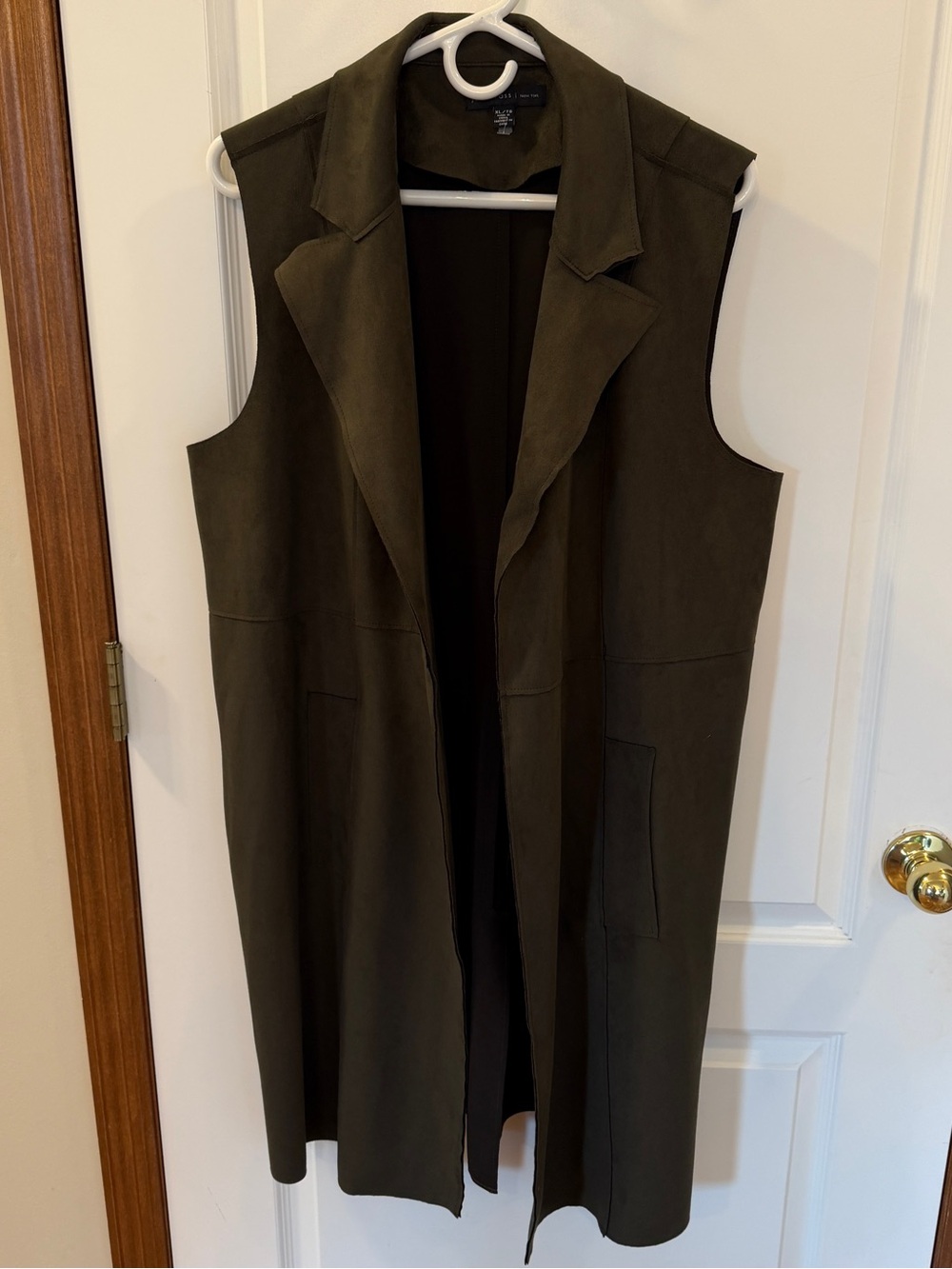 Joan Vass New York Ladies XL Faux Leather Olive Duster